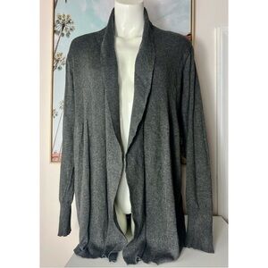 Olivia Sky Dark Grey Rayon Open Soft Knit Cardigan Ribbed Collar Sweater Size XL